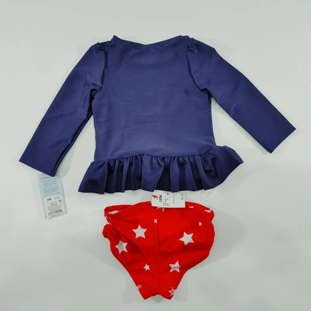 Cat Jack Toddler‎ Girl Unicorn Rash Guard Swim Top Bikini Set Red Navy Blue 18M